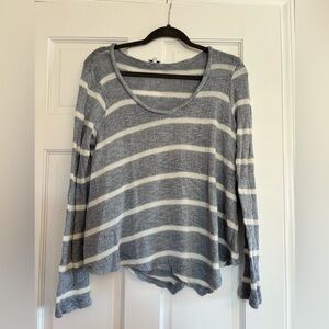 Splendid Stripe V-neck Knit Pullover Sweater